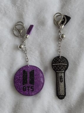 BTS ARMY Purple Rhinestone Keychain Charm - Microphone & Logo Set Bag Charms